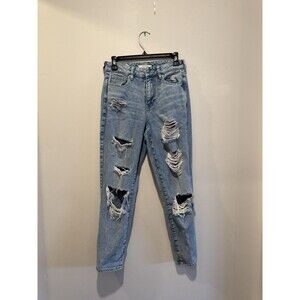 PacSun Mom Jeans Women's Size 25 High Rise Distressed Cropped Cotton Denim Blue
